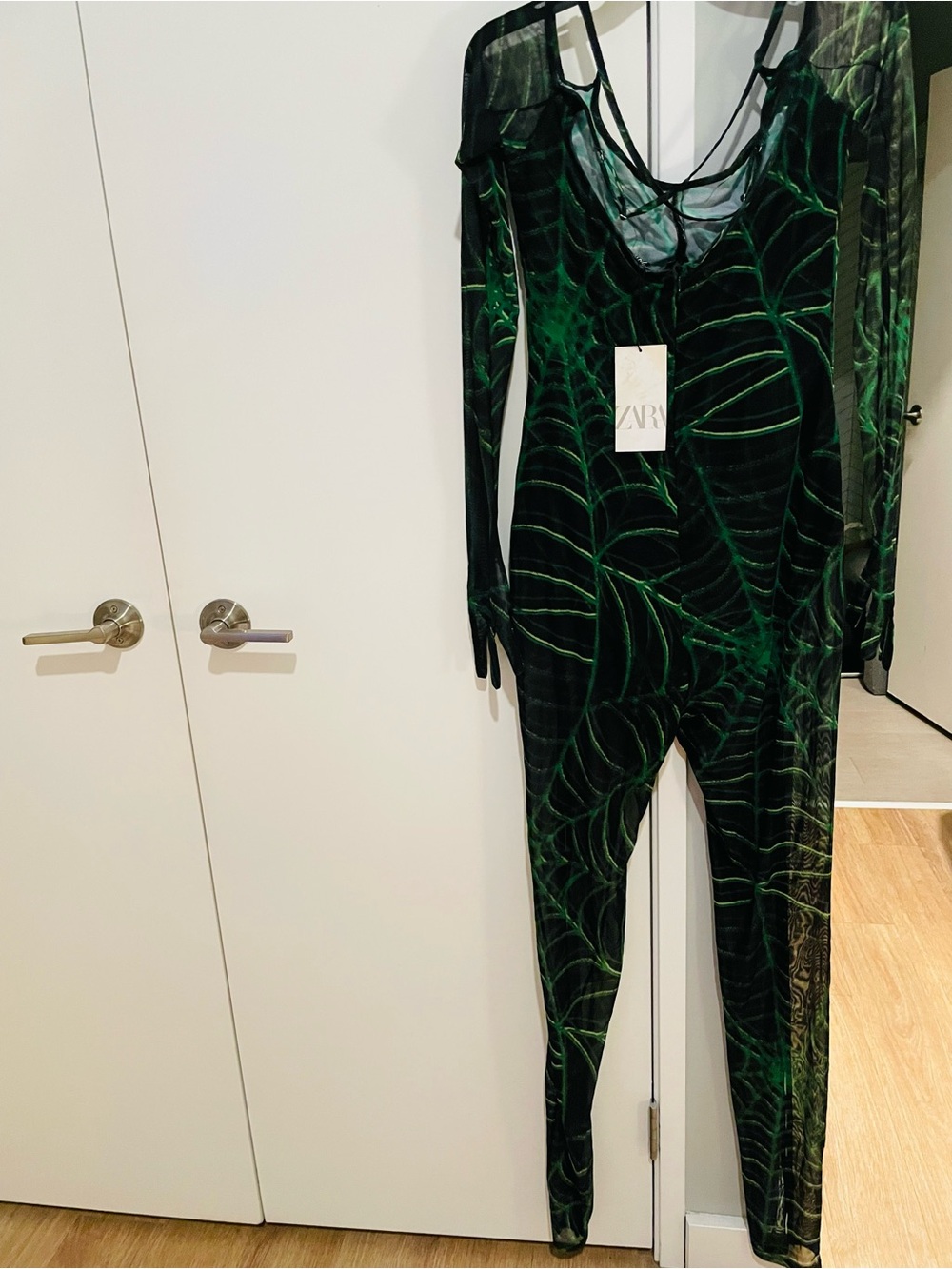 Zara Black & Green Mesh Web Patterned Jumpsuit